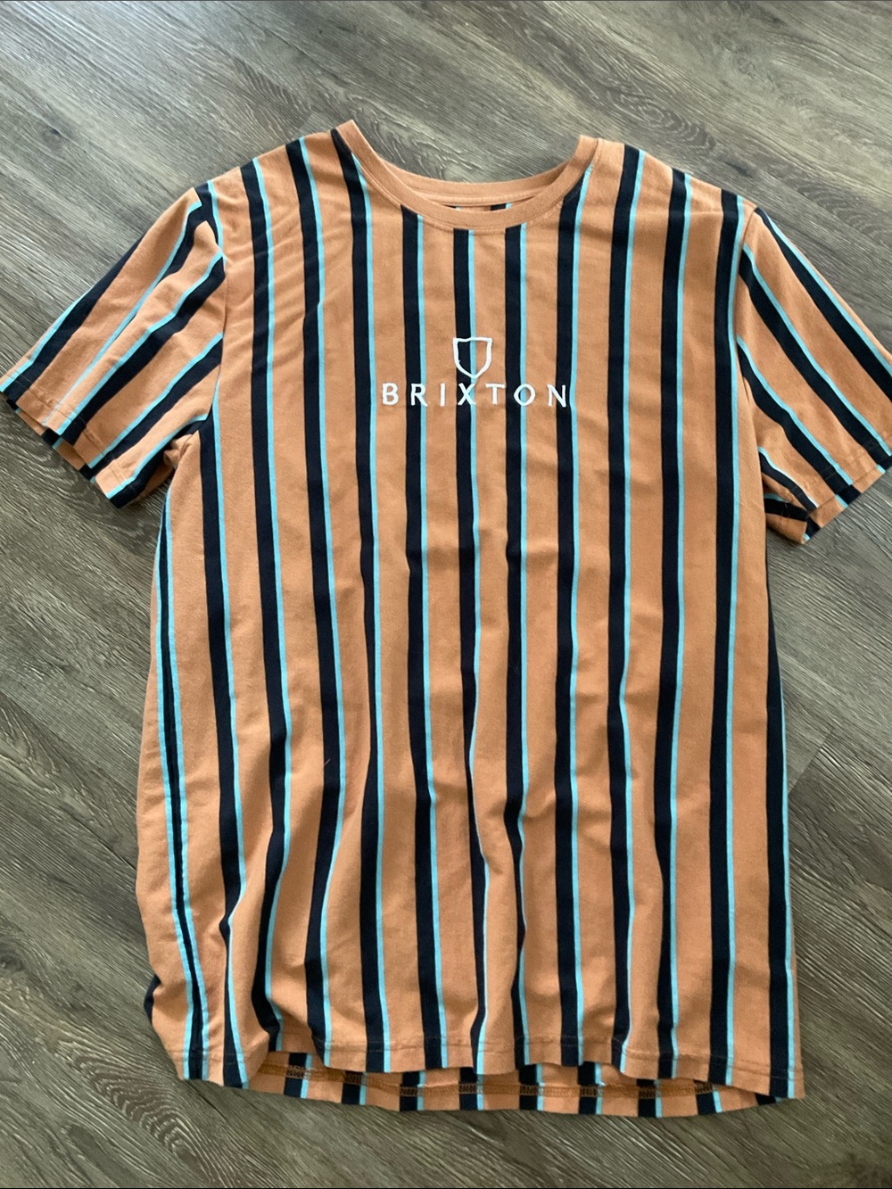 Brixton Shirt Mens Large Black Orange Striped Cotton Standard Fit Embroidered